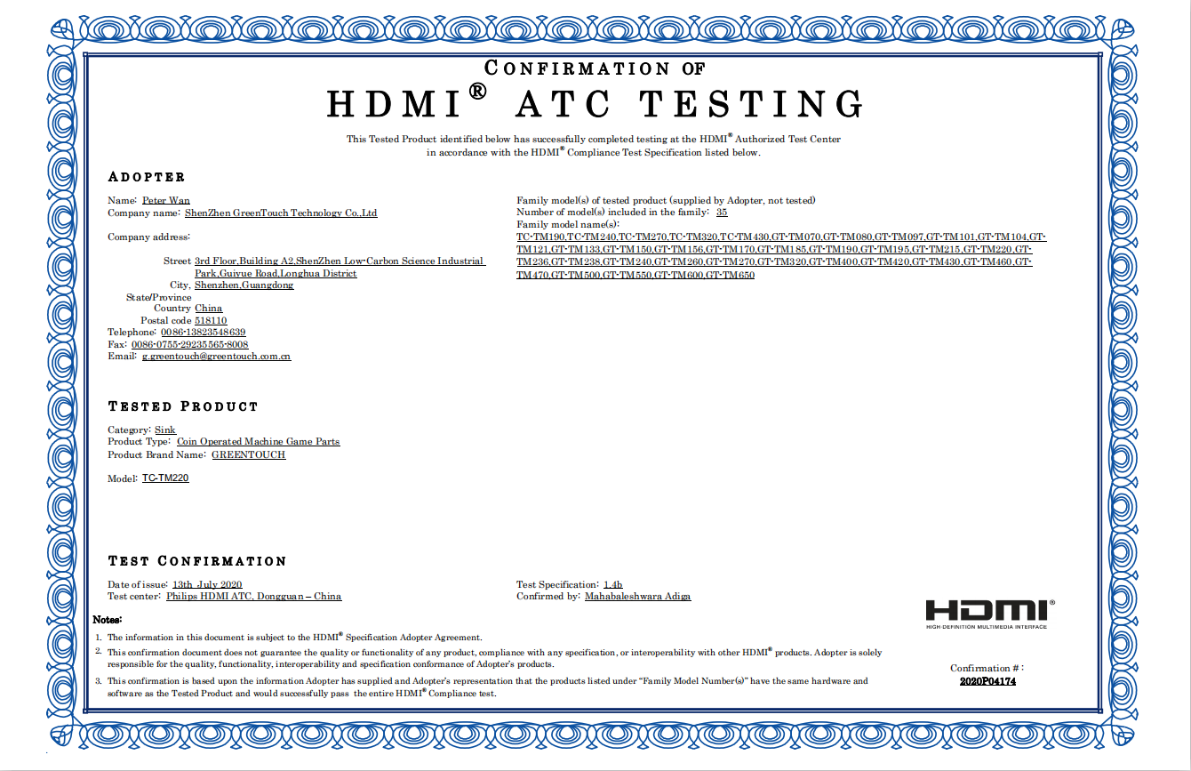 GreenTouch a obtenu de multiples certifications de produits.